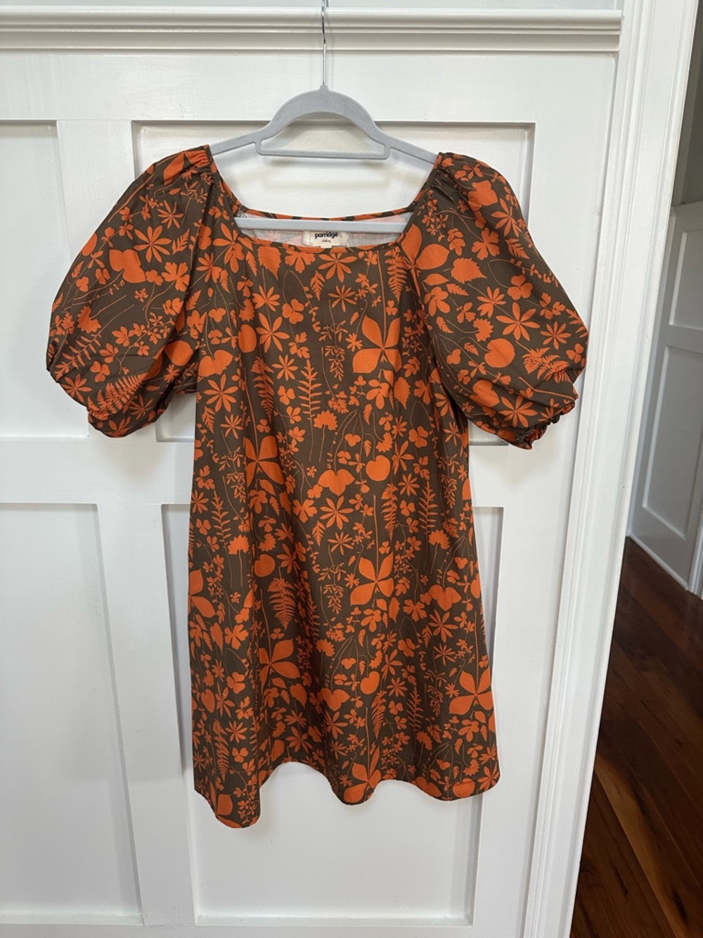 Anthropologie Porridge Orange Floral Puff-Sleeve Dress
